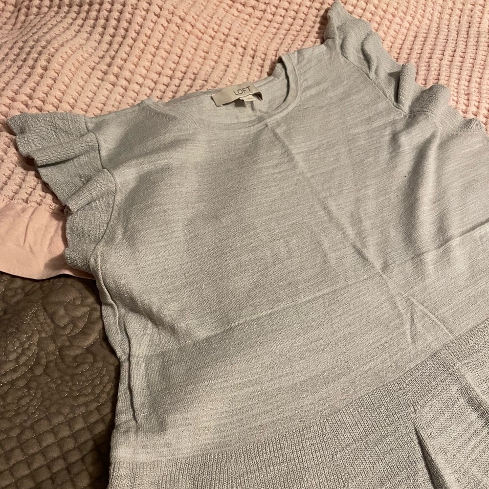 LOFT Grey Summer Peplum Sweater with Flutter Sleeves